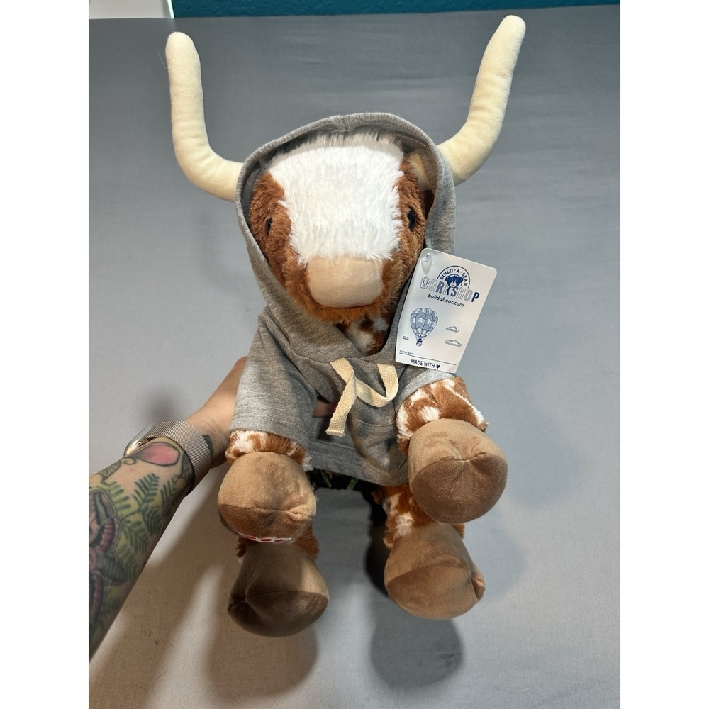 NWT Build-a-Bear Texas Longhorn Spotted‎ Cow Steer Bull Stuffed Animal Hoodie